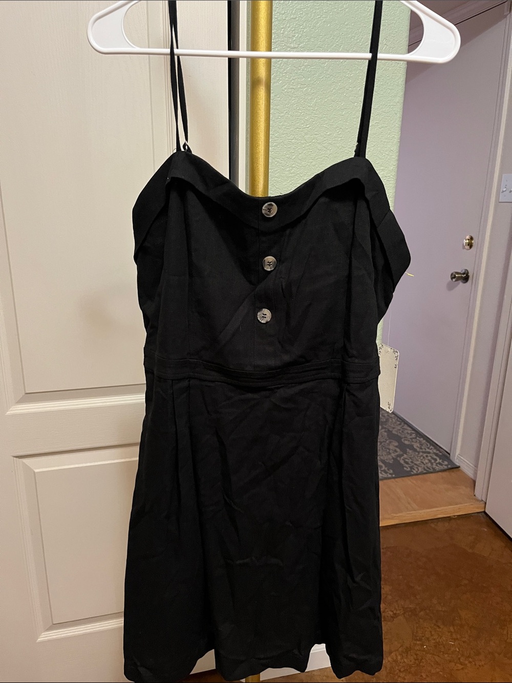 Sweet Wanderer Black Spaghetti Strap Linen Dress Sz XL NWT